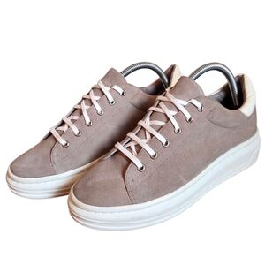 Joie Miriam Suede Leather Low Top Style Rubber Platform Taupe Sneakers Sz EU 39